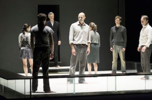 Mark Strong and Company in a scene from Arthur Miller's "A View From the Bridge," directed by Ivo van Hove at the Lyceum Theatre in New York. Jan Versweyveld/Philip Rinaldi Publicity via AP