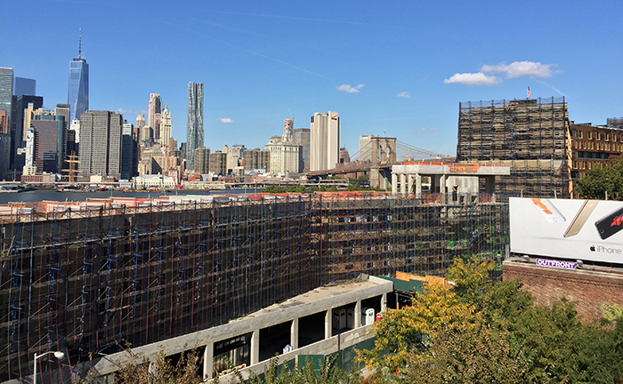 On Thursday, the Brooklyn Heights Association and the preservationist group Save The View Now filed a joint lawsuit over the height of a section of the Pierhouse complex under construction in Brooklyn Bridge Park. Photo by Kevin Jones
