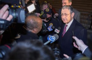 Former New York Assembly Speaker Sheldon Silver speaks as he exits Manhattan federal court following his conviction on corruption charges on Monday, Nov. 30. AP Photo/Bryan R. Smith