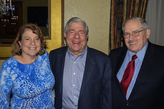 Justice Ellen M. Spodek (left), former Brooklyn Borough President Marty Markowitz (center) and Justice Arthur M. Schack celebrate the holiday season with the Nathan R. Sobel American Inn of Court on Monday. Eagle photos by Rob Abruzzese