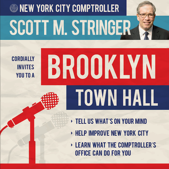 Stringer's office has distributed a flier to inform Brooklyn residents about the town hall. Image courtesy of Stringer's office