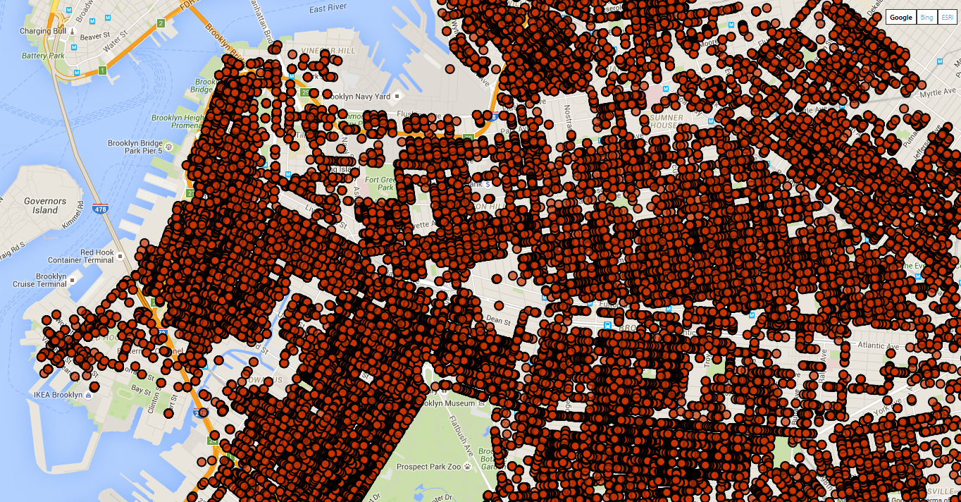 Brooklyn tree census data, in map form. Data courtesy of Open Data for All