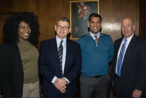 The Brooklyn Bar Association hosted a CLE meeting called "The Sky and The City: Development Rights in NYC" on Monday night. Pictured from left: Amber Evans, Michael Pavlakos of East Coast Appraisal Service, Kevin Dwarka and Mark J. Caruso. Eagle photo by Rob Abruzzese