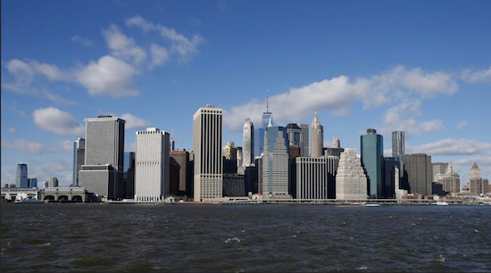 In this January 2016 photo, the Lower East Side of Manhattan is seen from Brooklyn Bridge Park. Lower Manhattan will receive an additional $176 million in federal funding for a large-scale flood protection system that will eventually wrap from Montgomery Street in Chinatown around the tip of the borough, and up through Battery Park City. AP Photo/Kathy Willens