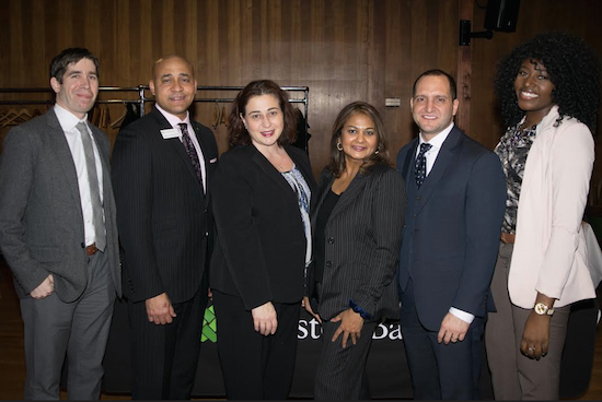 At the Brooklyn Bar Association's latest CLE class, attorney Andrew Cabasso covered ethics of the Internet and what attorneys need to know. Pictured from left: Andrew Cabasso; Greg DeFreitas-Lee, Josephine Bruzzese and Deena Sattaur of Investors Bank; Daniel Antonelli and Amber Evans. Eagle photos by Rob Abruzzese
