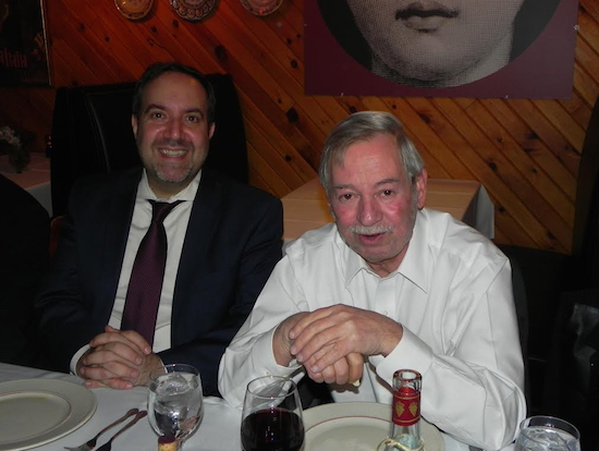 Carlo Scissura (left), president and CEO of the Brooklyn Chamber of Commerce, pictured with Assemblymember Peter Abbate at a dinner the night before the State of the State Address, said he was pleased with Governor Andrew Cuomo’s comments on helping small businesses. Eagle photos by Paula Katinas