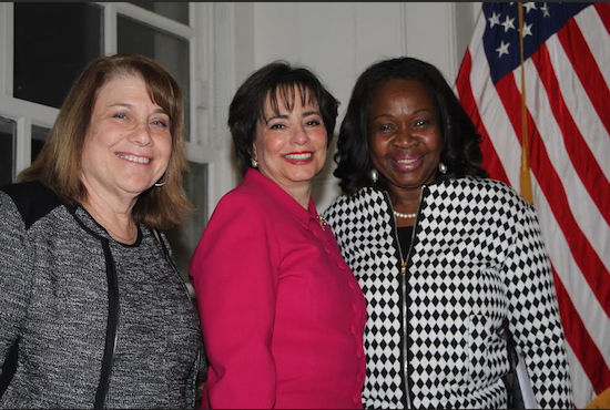 From left: Hon. Ellen M. Spodek, President Helene Blank and Hon. Sylvia Hinds-Radix of the Brooklyn Women’s Bar Association hosted the annual judiciary night at Borough Hall on Thursday welcoming new and reappointed judges. Eagle photos by Mario Belluomo