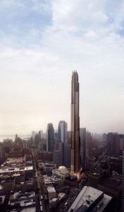 This 1,066-foot-tall tower is planned for 340 Flatbush Ave. Extension, next to the landmarked Dime Savings Bank. Renderings by SHoP Architects