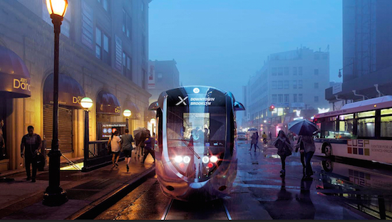 The proposed light rail system is shown in Brooklyn. New York Mayor's Office, Friends of the Brooklyn Queens Connector via AP