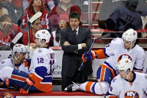 Islanders head coach Jack Capuano, shown here during last Thursday’s loss in Washington, lost his voice in an effort to get his team to respond Tuesday night in Columbus. AP photo