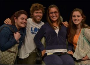 Kevin Pearce with St. Francis College students Deanna Cannone ’16, Julia Giammona ’16, and Tia Quirk ’16 at a past appearance at the College. Photo courtesy of St. Francis College