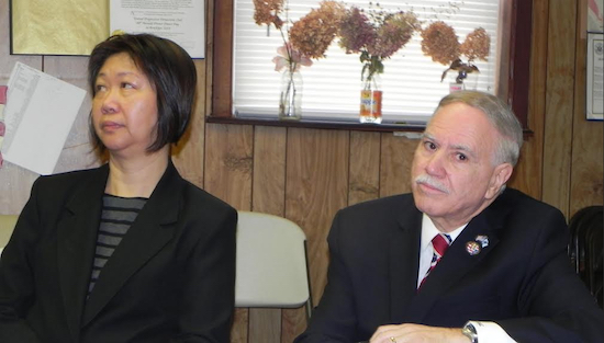 Democratic District Leader Nancy Tong and Assemblymember William Colton, shown at the United Progressive Democratic Club in Bensonhurst, are looking for residents to sign on as poll workers on Election Day. Eagle file photo by Paula Katinas