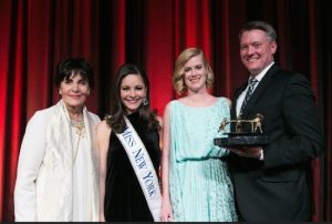 Actress Abigail Hawk (second from right) received the Linda Dano Award. She is pictured with her husband, FDNY Lt. Bryan Spies, Linda Dano (left) and Miss New York Jamie Lynn Macchia. Photo courtesy of HeartShare Human Services