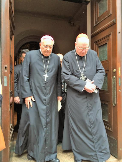Brooklyn Bishop Nicholas DiMarzio (left) and Timothy Cardinal Dolan exit St. James Cathedral-Basilica. Eagle photos Photo by Francesca N. Tate