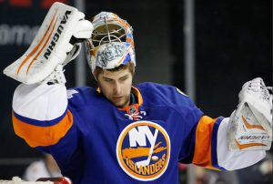Islanders goalie Thomas Greiss gave up three goals in Monday night’s critical 4-1 home loss to the surging Philadelphia Flyers at Downtown’s Barclays Center. AP photo