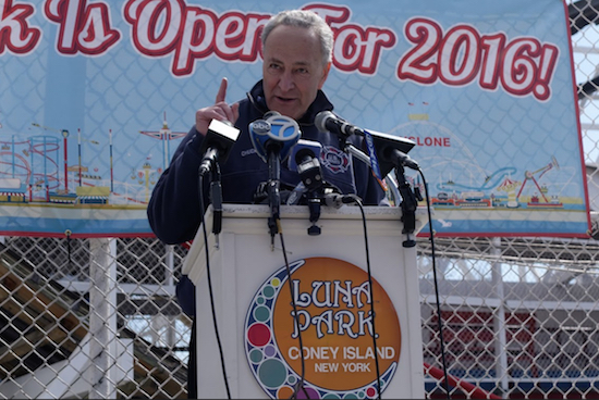 U.S. Sen. Chuck Schumer spoke at Luna Park’s 2016 Opening Day Ceremony, which was held this past Saturday, March 26. Photos courtesy of Luna Park