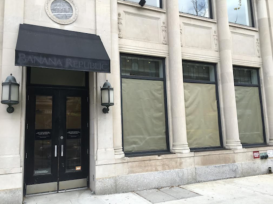 The Banana Republic at 133 Montague St. has officially closed its doors and covered its windows. Eagle photos by Scott Enman