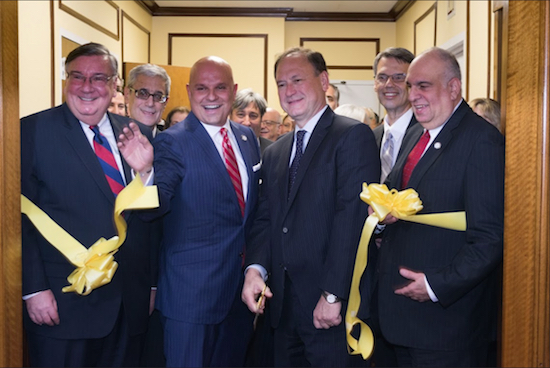 The Brooklyn Bar Association officially unveiled its renovated boardroom with U.S. Supreme Court Justice Samuel Alito on hand for the ribbon cutting ceremony. From left: Hon. Matthew D'Emic, Steven D. Cohn, Arthur Aidala,Justice Samuel Alito, Hon. Lawrence Knipel and Avery Eli Okin. Photos by Rob Abruzzese.