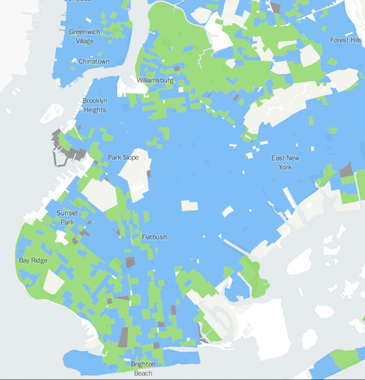 How each Brooklyn neighborhood voted in the Democratic primary. Image via NYT