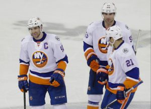 Team captain John Tavares, Kyle Okposo and Johnny Boychuk hope to keep the Islanders’ first season in Brooklyn going past the opening round of the playoffs, which begin Thursday night in Florida. AP photo
