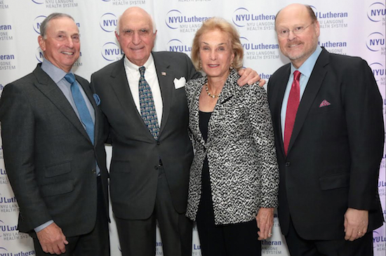 Robert I. Grossman, MD, dean and CEO of NYU Langone Medical Center; NYU Langone Medical Center Board of Trustees Chairman Kenneth Langone and wife Elaine; Joseph Lhota, senior vice president, vice dean, and chief of staff, NYU Langone Medical Center, at the 133rd NYU Lutheran Dinner Dance. Photos courtesy of NYU Lutheran