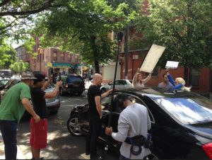 Actor Robert Berlin filming a scene on streets of Brooklyn. Photos courtesy of “The Closer” Film Crew