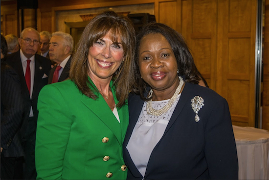 RoseAnn C. Branda (left) and the Columbian Lawyers Association of Brooklyn hosted Justice Sylvia Hinds­Radix for a CLE on the myths of the oral argument on Tuesday. Photos by Rob Abruzzese.