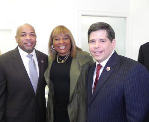 Assembly Speaker Carl Heastie (left) and Councilmember Vincent Gentile wish Assemblymember Pamela Harris good luck at the grand opening of her new district office in Bay Ridge on Friday. Eagle photo by Paula Katinas