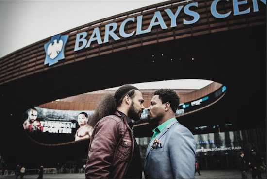 Keith Thurman and Shawn Porter, shown here in front of the oculus outside Downtown’s Barclays Center, will put their friendship aside for what could be the biggest headliner yet at Brooklyn’s home for boxing on June 25. Photo by Amanda Westcott/SHOWTIME