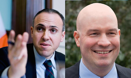 Chris McCreight (right) is undaunted by Treyger’s entrance into the race, according to a source, but Councilmember Mark Treyger says he can bring the various neighborhoods of the 46th A.D. together. Photos courtesy of McCreight and Treyger’s office