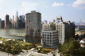 Brooklyn Bridge Park Corporation (BBPC) says it will vote next Tuesday on a revised plan to develop two residential towers in the park at Pier 6. Shown: The two controversial Pier 6 towers can be seen above, center and left. Rendering courtesy of ODA-RAL Development Services - Oliver's Realty Group