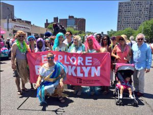 Carlo Scissura (squatting in front) represented the Brooklyn Chamber of Commerce as the Neptune King in the 34th annual Mermaid Parade in Coney Island on Saturday. Photo courtesy of the Brooklyn Chamber of Commerce