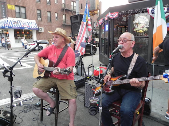Entertainer Franke Marra (left), pictured with Tony Monier performing on Third Avenue, is one of the singers to be featured in the summer concert series sponsored by state Sen. Marty Golden. Eagle file photo by Paula Katinas