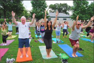 State Sen. Marty Golden and Assemblymember Nicole Malliotakis were front and center at a yoga class in the park. Photo courtesy of Malliotakis’s office