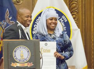 Brooklyn Judge Carolyn Walker Diallo receives a Citation from Borough President Eric L. Adams. Brooklyn Eagle Photo by Francesca N. Tate