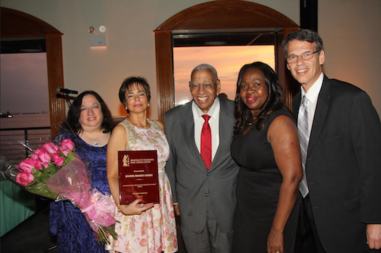 The Brooklyn Women's Bar Association honored Hon. Lawrence Knipel and Hon. William C. Thompson during its 98th annual awards dinner on Monday. Pictured from left: Joanne Minsky Cohen, BWBA President Helene Blank, Hon. William C. Thompson, Hon. Sylvia Hinds-Radix and Hon. Lawrence Knipel. Eagle photos by Mario Belluomo