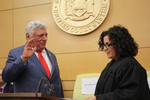 Hon. Frank Seddio was sworn in as the 101st president of the Brooklyn Bar Association by Justice Lara Genovesi at the Kings County Supreme Court on Thursday night. Eagle photos by Mario Belluomo