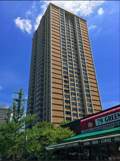This tower is 75 Henry St., where two co-ops sold in just two weeks. Eagle photos by Lore Croghan