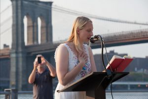 Emma Straub reading at Books Beneath the Bridge in 2014. Photo by Julienne Schaer