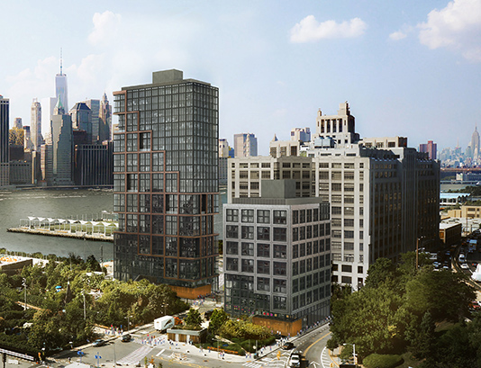 Construction of residential towers on Pier 6 in Brooklyn Bridge Park won’t begin until at least December 1, as a court mulls a request by the park to move a lawsuit seeking to block the development from a Manhattan court to Brooklyn. Shown: The two towers can be seen above, center and left.  Rendering courtesy of ODA-RAL Development Services - Oliver's Realty Group