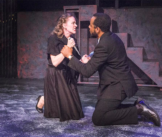 R.J. Foster is bloody good as Richard III in a Gallery Players' production of that Shakespearean tragedy. At left is Lady Anne, played by an incandescent Brittany Brook. Photos by Bella Muccari