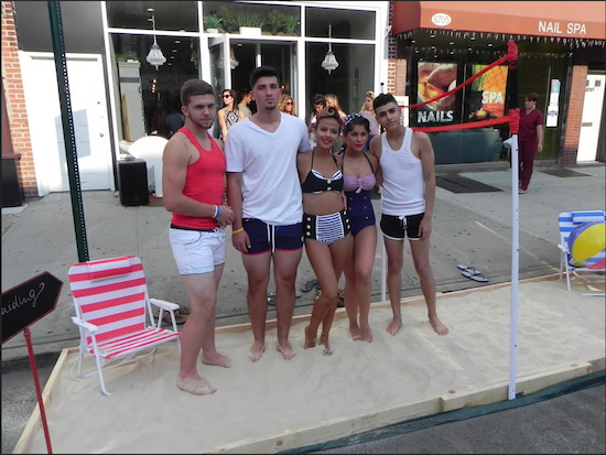 Bohemian Rose Salon featured a beach volleyball setting. Louis Burdo, Dean Karis, Nora Abualam, Lara Paikoff and Ahmed Khaleg (left to right) drew a great deal of attention. Eagle photos by Paula Katinas
