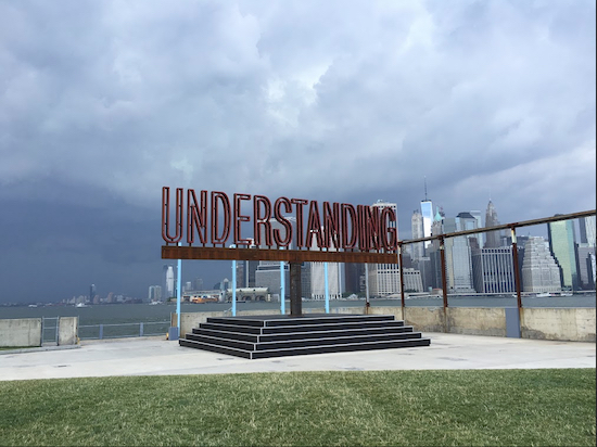Martin Creed’s sculpture "Understanding" at Brooklyn Bridge Park's Pier 6. Eagle photo by Scott Enman