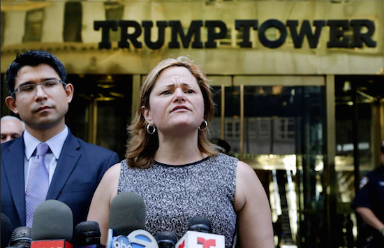 New York City Council Speaker Melissa Mark-Viverito, with City Councilmember Carlos Menchaca, left, speaks at a news conference outside Trump Tower in New York. Donald Trump’s lightning-rod proposals to deport illegal immigrants and temporarily ban Muslims from entering the U.S. could cost New York state more than $800 million and New York City more 340,000 jobs, according to an analysis by Mark-Viverito.  AP Photo/Mark Lennihan, file