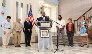 Eric Adams speaks at Borough Hall on Tuesday afternoon. Photo courtesy of Erica Sherman, Borough President's Office