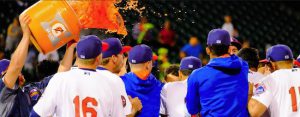 The Cyclones celebrated their much-needed 2-1, 11-inning victory over Mahoning Valley with a Gatorade bath at Coney Island’s MCU Park on Tuesday night. Photo courtesy of the Brooklyn Cyclones