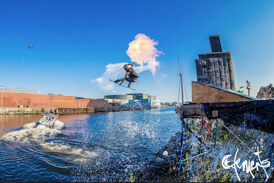 Red Bull athlete Steel Lafferty performs wakeboarding stunts in the heinous waters of the Gowanus Canal on a recent Saturday at the BangOn!NYC Elements Music and Arts Festival. Photo: Chris Lazzaro / Freedom Film LLC