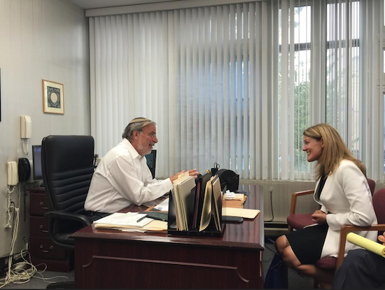 Assemblymember Dov Hikind says he enjoyed meeting Brooklyn College President Michelle Anderson. Photo courtesy of Hikind’s office