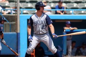 Slugging first baseman Peter Alonso belted a three-run homer Wednesday in Hudson Valley to help the Cyclones move within 2 1/2 games of the first-place Renegades and Staten Island Yankees. Eagle photo by Jeff Melnik