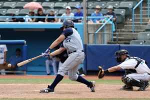 Recently named New York-Penn League All-Star Peter Alonso belted his team-leading fifth homer of the summer Monday as Brooklyn battered Tri-City to snap a four-game losing streak. Eagle photo by Jeff Melnik